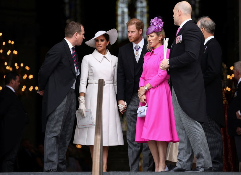 Platynowy Jubileusz Królowej Elżbiety - Meghan i Harry przed kościołem /WPA Pool / Pool /Getty Images
