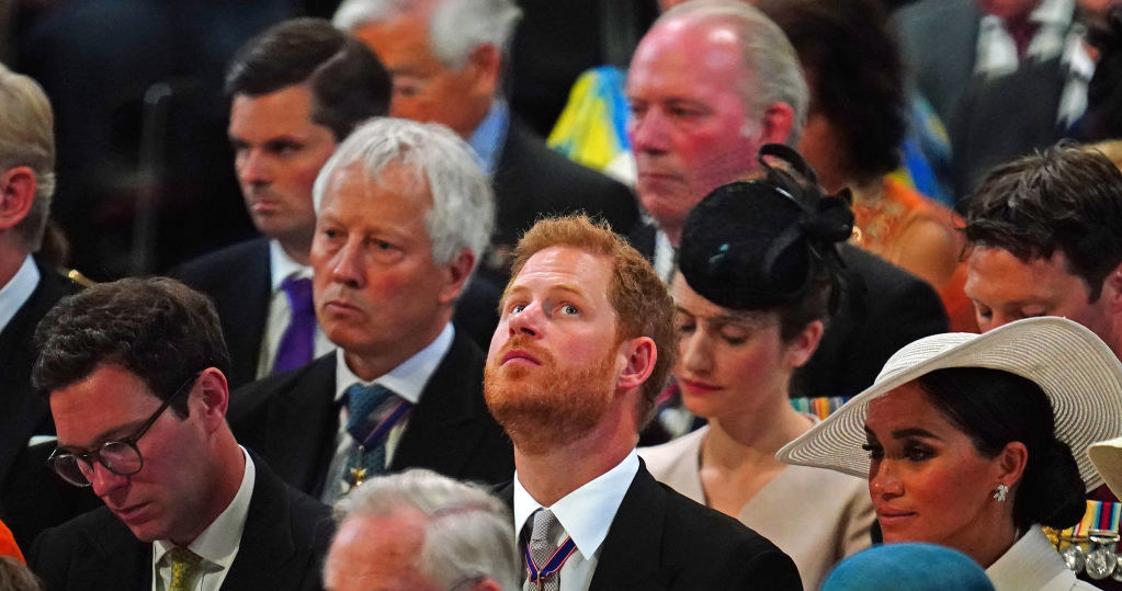 Platynowy Jubileusz Królowej Elżbiety - znudzony Harry. u boku Meghan /WPA Pool / Pool /Getty Images