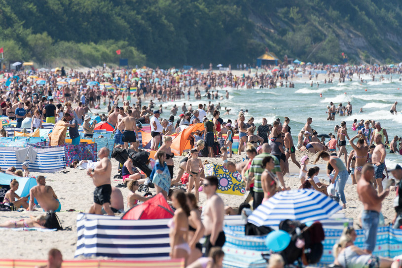 Plaża we Władysławowie przyciąga mnóstwo turystów /Wojciech Strozyk/REPORTER /East News