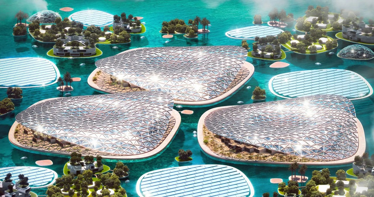 Pływające budynki Dubai Reefs będą zasilane energią odnawialną z farm słonecznych, wodnych i falowych /Urb /materiały prasowe