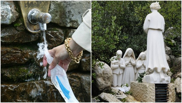 Po lewej: cudowne źródełko w Lourdes (fot. Pascal Deloche/GODONG/DPA/PAP), po prawej: monument upamiętniający objawienia w Fatimie (fot. Moebes, J./Arco Images GmbH/DPA/PAP) /DPA /PAP