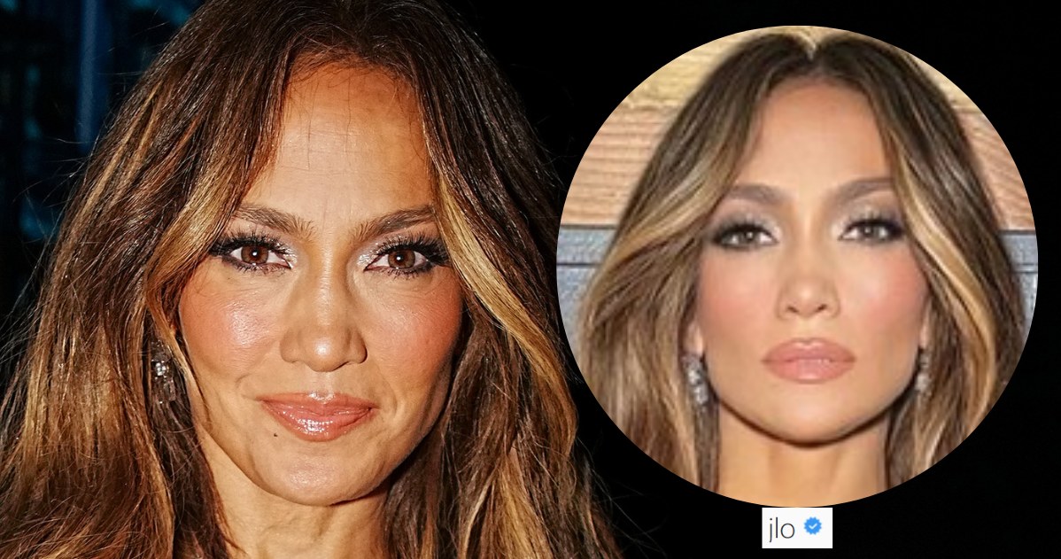 Po lewej - Jennifer Lopez na zdjęciu zrobionym przez fotoreporterów, w kółku - artystka na zdjęciach dodawanych na Instagram @jlo/ /Jeff Kravitz/Getty Images for MTV /Getty Images