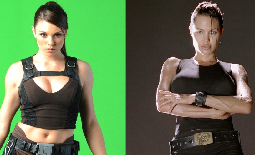 Po lewej modelka Alison Carroll, a od prawej aktorka Angelina Jolie - które wcielenie Lary Croft najbardziej wam się podoba? /AFP