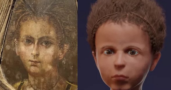 Po lewej portret mumii, a po prawej twarz zrekonstruowana w 3D. Fot. Nerlich AG, et al. PLOS One (2020); CC BY 4.0 /materiały prasowe