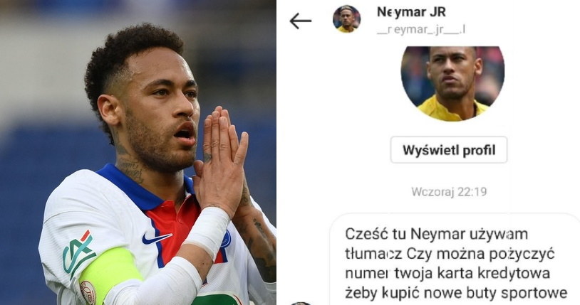 Po lewej prawdziwy Neymar, po prawej - nieprawdziwa informacja od oszustów. Fot. AFP/materiały prasowe /AFP