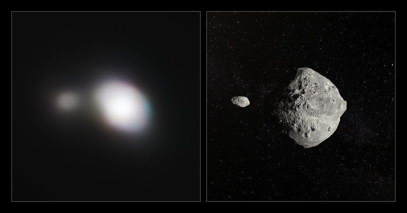 Po lewej zdjęcie planetoidy 1999 KW4, a po prawej jej wizja artystyczna /materiały prasowe