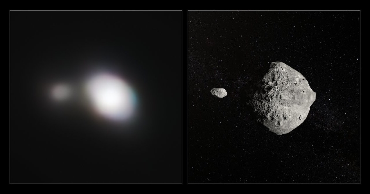 Po lewej zdjęcie planetoidy 1999 KW4, a po prawej jej wizja artystyczna /materiały prasowe