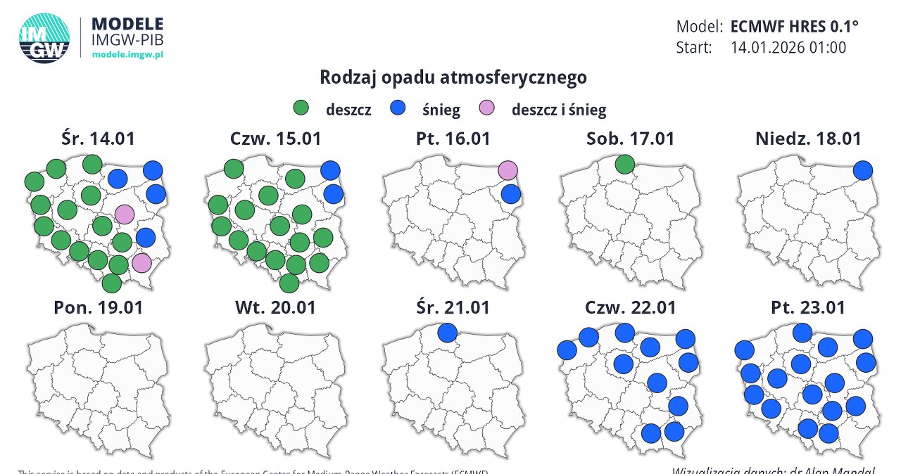 Po okresie łagodniejszej aury z czasem do wielu miejsc Polski powinny wrócić opady śniegu /IMGW /