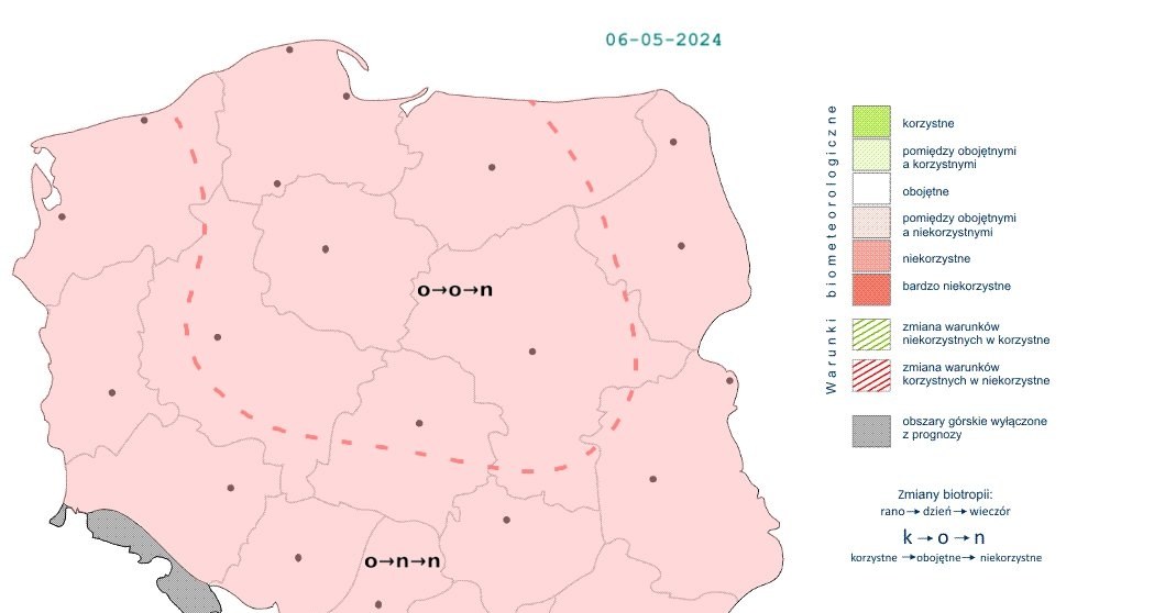 Po południu w całym kraju warunki biometeorologiczne będą niekorzystne /IMGW /