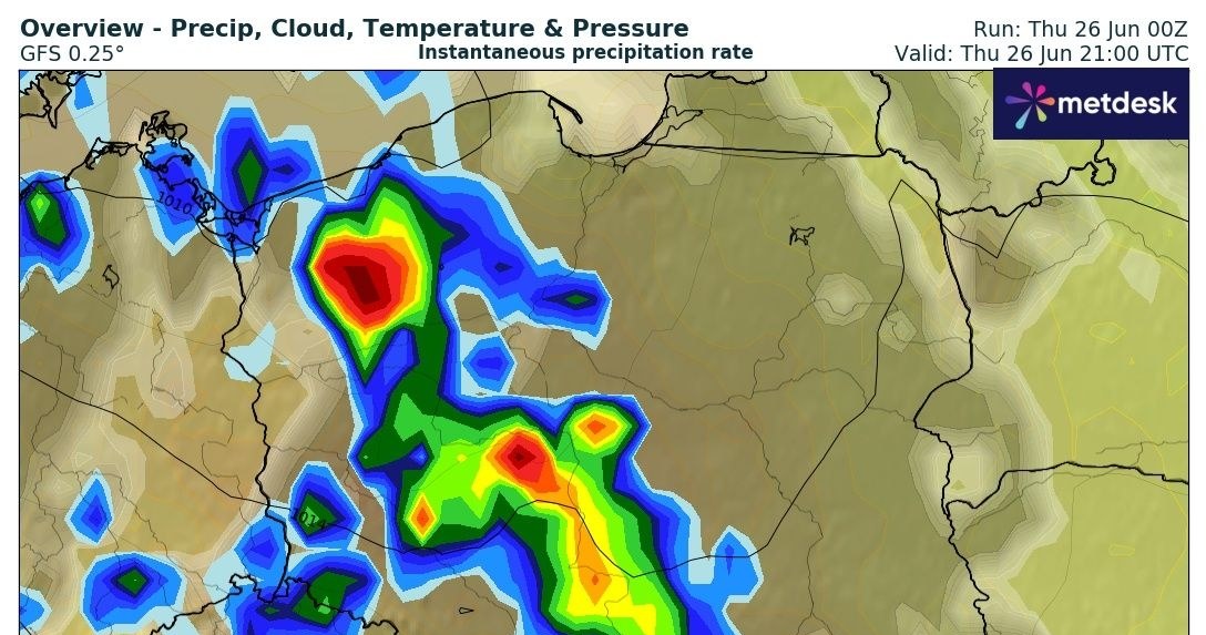 Po południu zachód i południowy zachód Polski doświadczy niebezpiecznych burz z wichurami, ulewami i gradem /wxcharts /