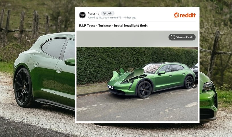 Po spotkaniu ze złodziejami Porsche Taycan wygląda przerażająco. /Reddit /materiały prasowe