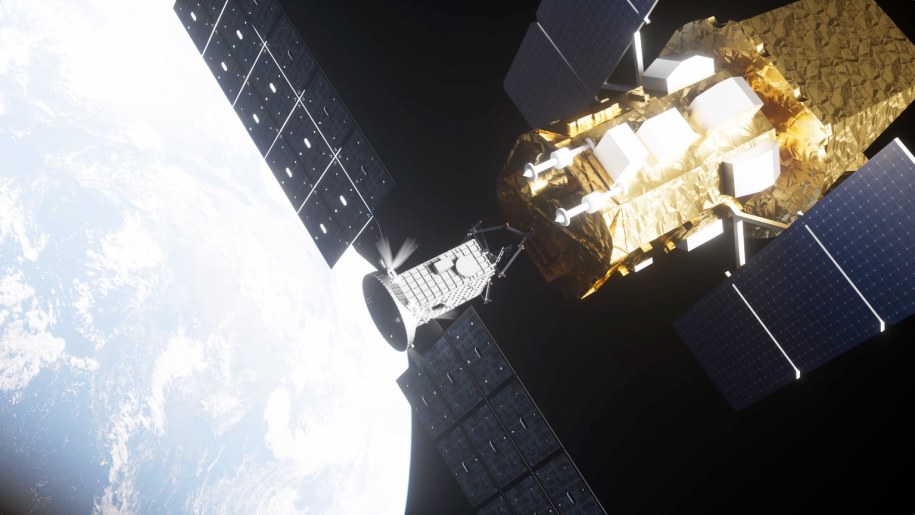 Po starcie, statek ratunkowy LINK (po lewej) dogoni Swift (po prawej), po czym przejmie go i podniesie jego orbitę. /Rys. NASA, KATALYST /Materiały prasowe
