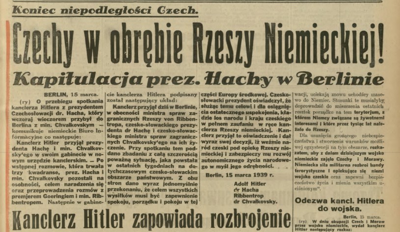 Po wejściu żołnierzy niemieckich do Pragi 15 marca 1939 Rzesza zwróciła swoją uwagę ku Polsce /Małopolska Biblioteka Cyfrowa /materiał zewnętrzny