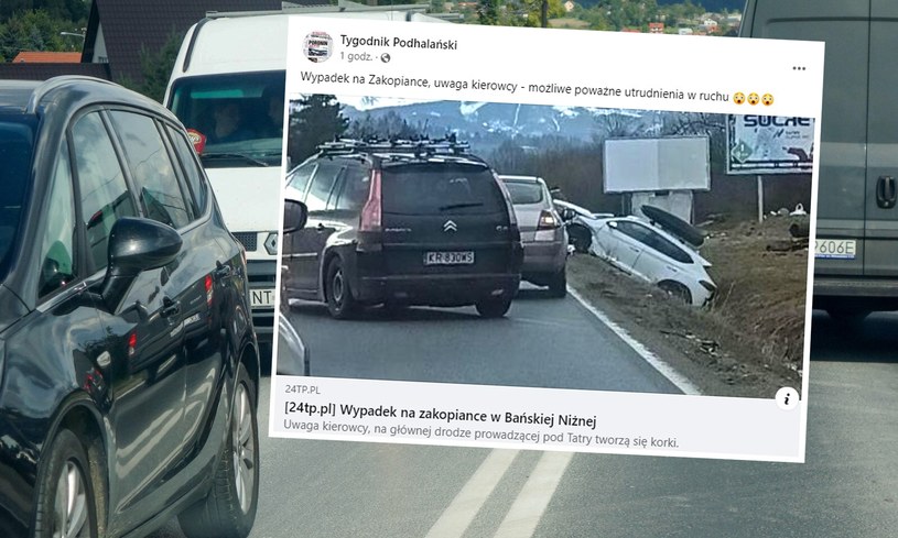Po wypadku na Zakopiance droga jest zablokowana / fot. Reporter; Piotr Kamionka; Facebook/Tygodnik Podhalański /