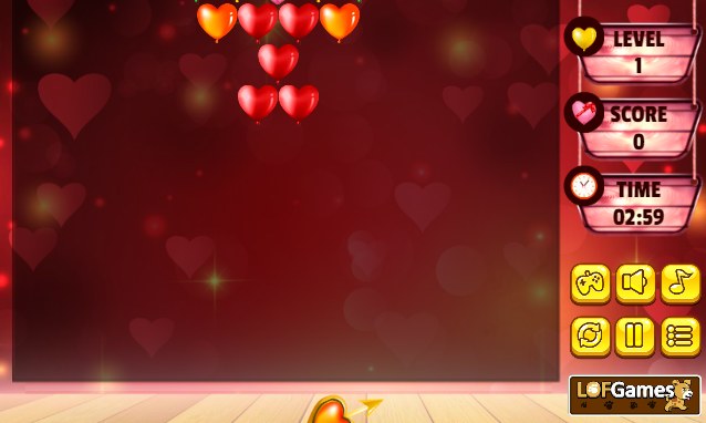 Początek gry kulki Bubble Shooter Valentines