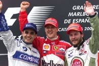 Podium GP Hiszpanii. Od lewej: Montoya, M. Schumacher i Villeneuve