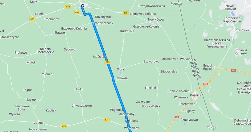 Podlasie też może się pochwalić swoją "autostradą". Prosta "jak strzelił" droga łączący miejscowości Sokółka i Dąbrowa Białostocka / fot. google /