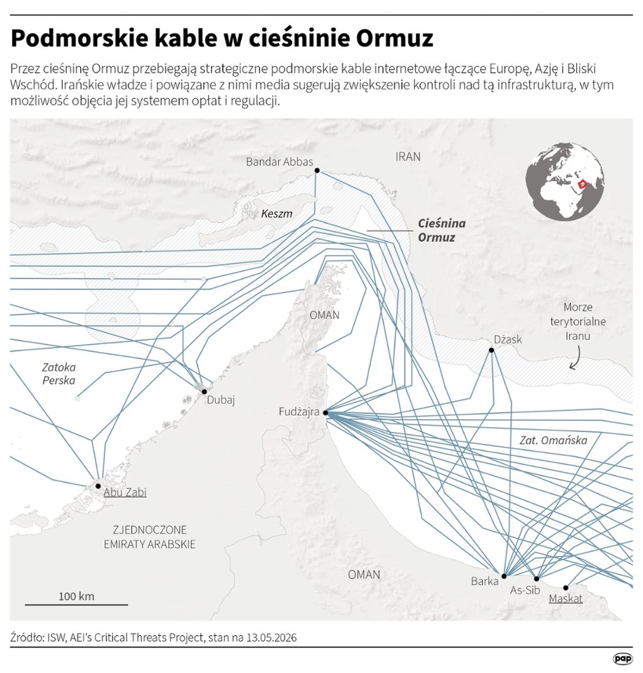 Podmorskie kable w cieśninie Ormuz /Michał Czernek /PAP