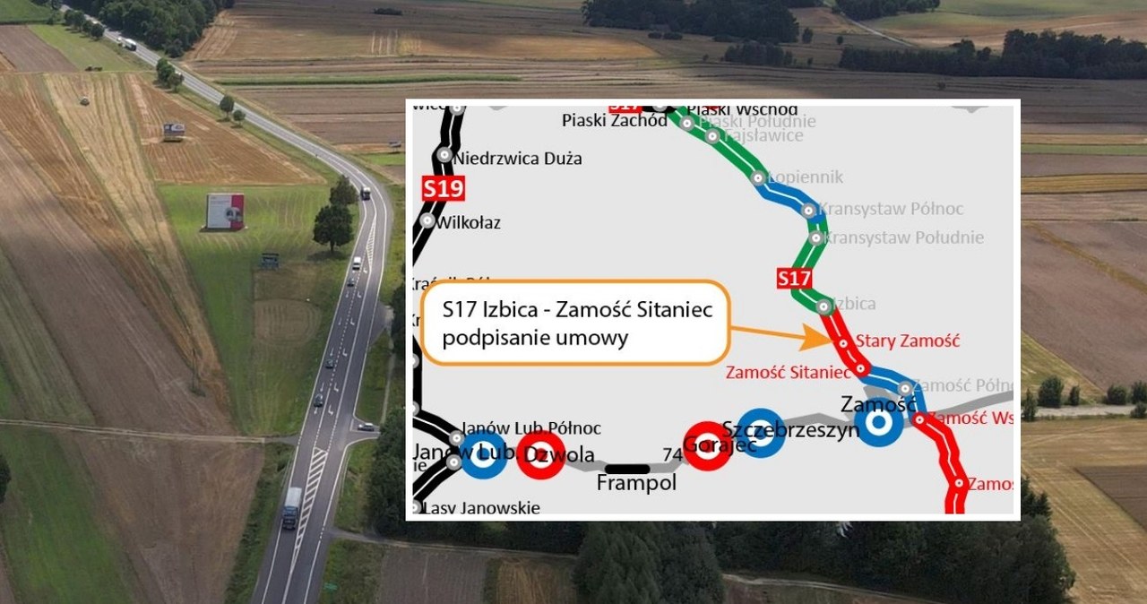 Podpisano umowę na stworzenie kolejnego odcinka S17 - 10-kilometrowego fragmentu między Izbicą i węzłem Zamość Sitaniec. /GDDKiA