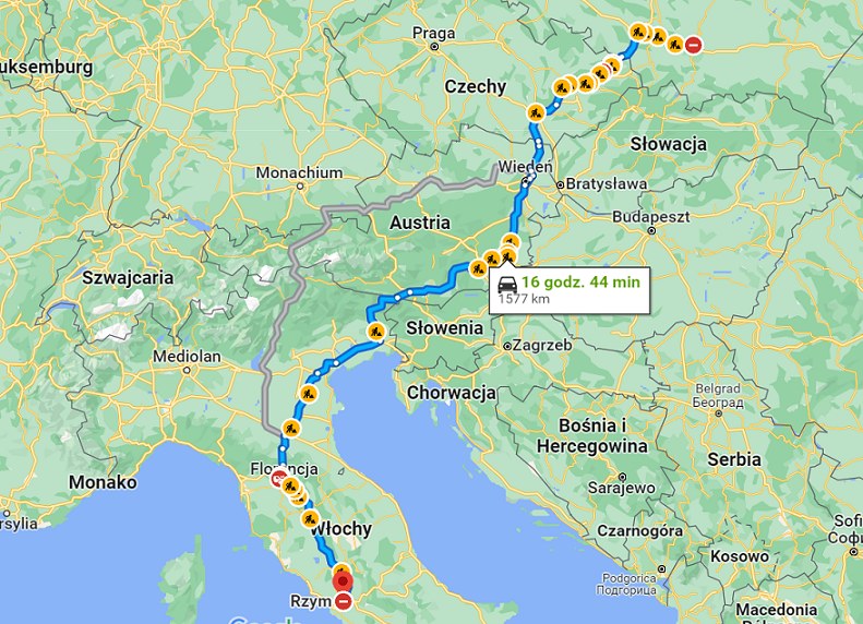Podróż samochodem do Włoch najczęściej wiedzie przez Czechy i Austrię, a do Włoch wjeżdżamy w Tarvisio. /Google Maps/Google /materiał zewnętrzny
