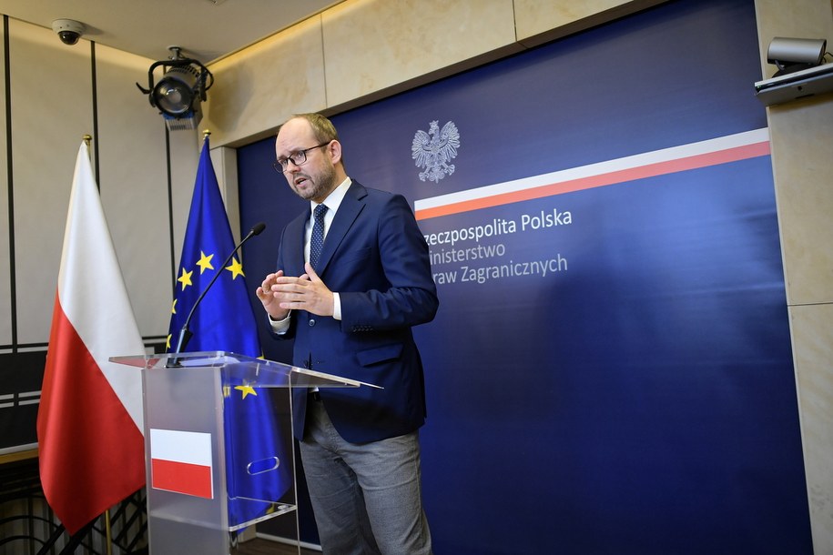 Podsekretarz stanu w Ministerstwie Spraw Zagranicznych Marcin Przydacz podczas konferencji prasowej w MSZ w Warszawie / 	Marcin Obara  /PAP