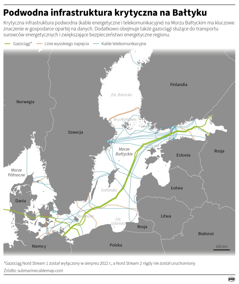 Podwodna infrastruktura krytyczna na Bałtyku /Michał Czernek, Mateusz Krymski /PAP