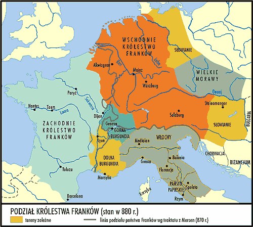 Podział królestwa Franków (stan z 880 r.) /Encyklopedia Internautica