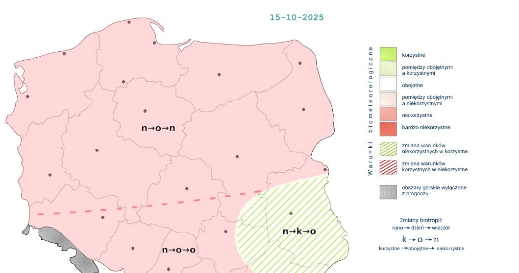 Pogoda będzie przeważnie niekorzystnie wpływać na nasz organizm. W ciągu dnia najlepiej będzie na południowym wschodzie /IMGW /