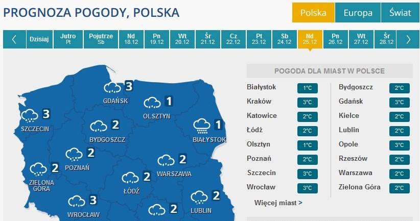 Pogoda na pierwszy dzień świąt /INTERIA.PL