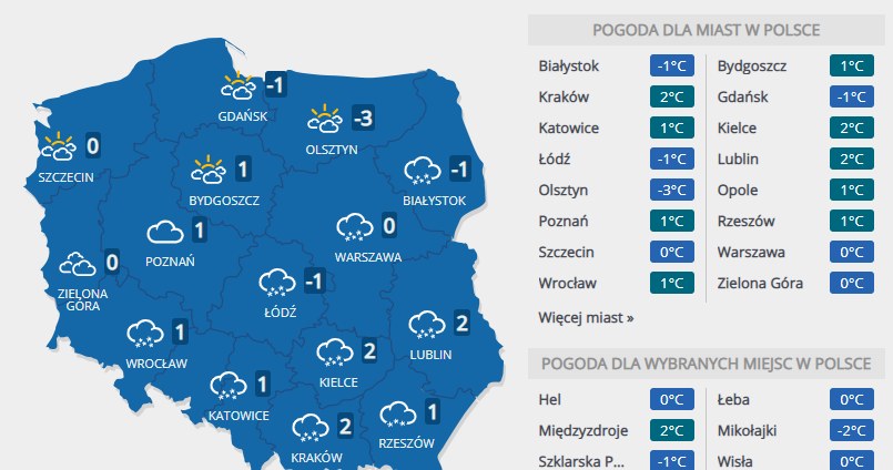 Pogoda na poniedziałek 6 grudnia /INTERIA.PL