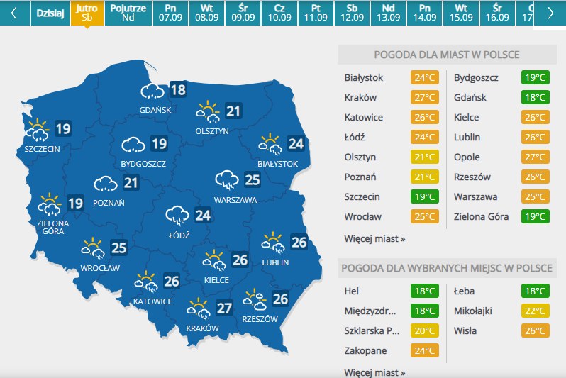 Pogoda na sobotę /INTERIA.PL