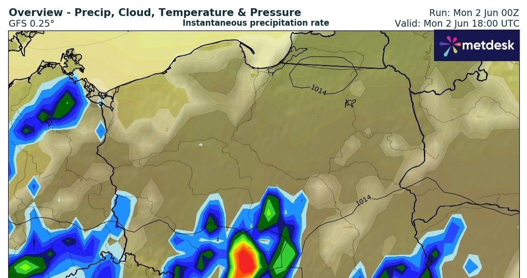 Pogoda najgorsza będzie w południowej części kraju. W wielu miejscach pojawią się niebezpieczne burze /wxcharts /