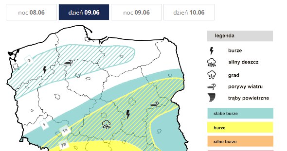 Pogoda w piątek będzie bardzo zróżnicowana: od upałów po burze z gradem /IMGW /