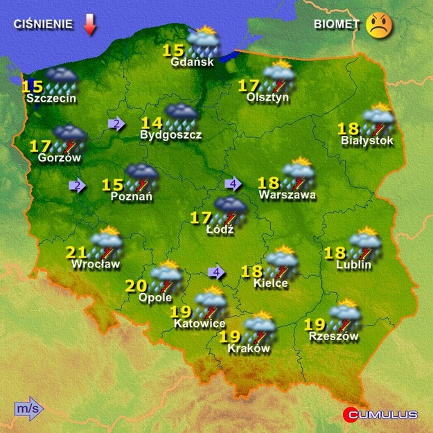 Pogoda w Polsce w poniedziałek popołudniu &nbsp; /Grafika: Cumulus