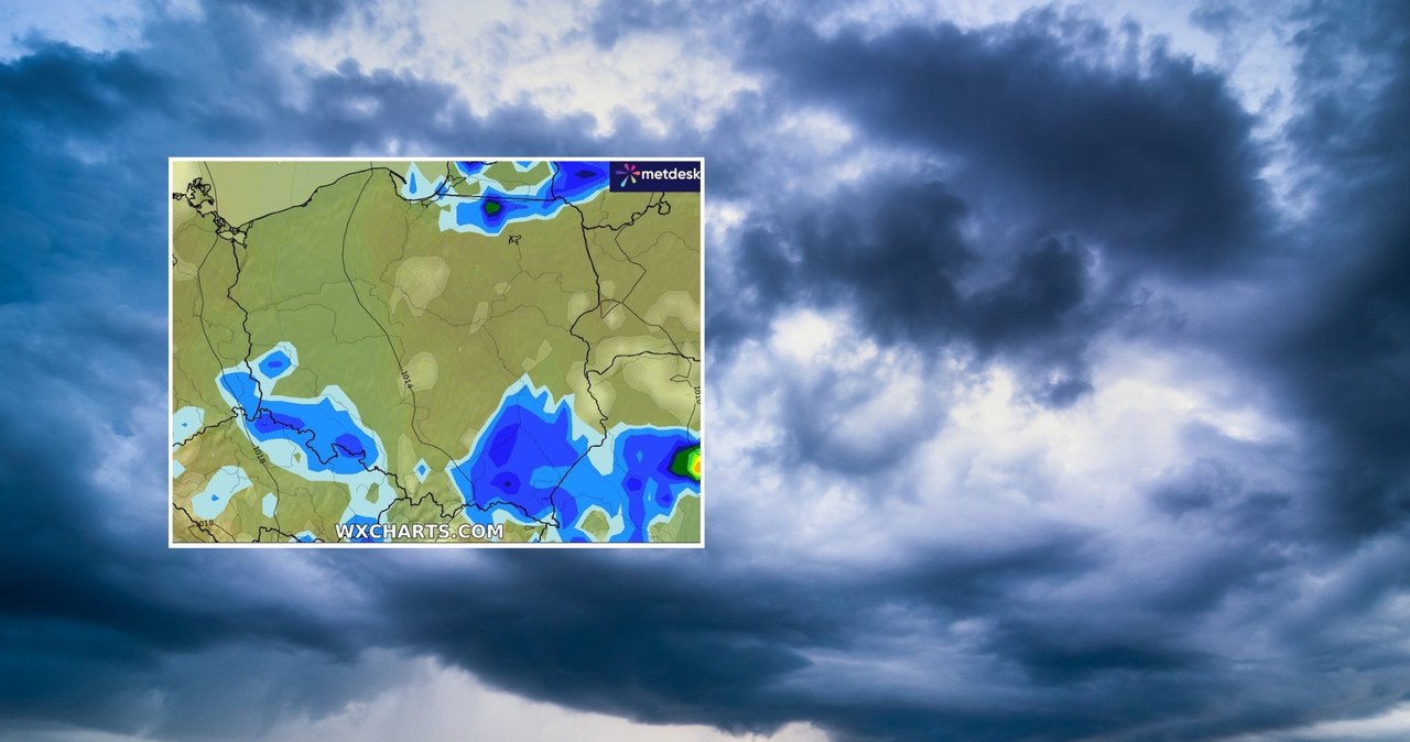 Pogoda w poniedziałek przyniesie deszcz i burze z krupą śnieżną. Przejaśnienia wystąpią tylko lokalnie /lukjonis/123rf/WXCHARTS /