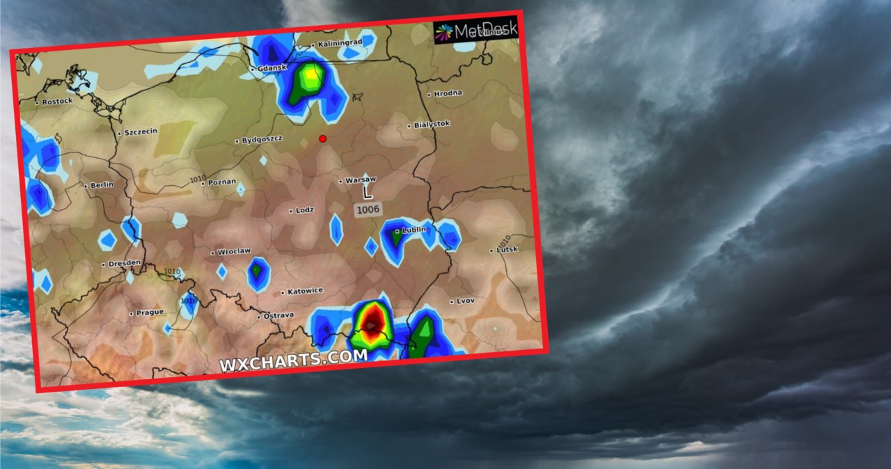 Pogoda w środę będzie zróżnicowana. Na północy i południu pojawią się burze, miejscami gwałtowne i z drobnym gradem /123rf/wxcharts /