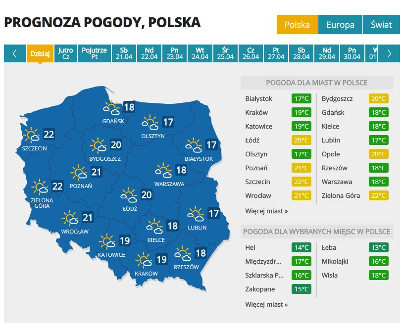 Pogoda w środę /INTERIA.PL