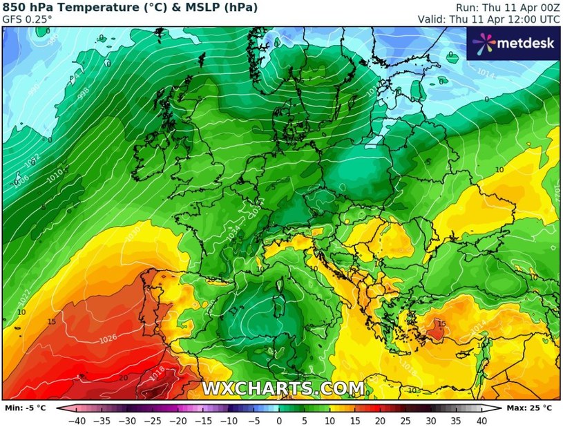 Pogodę w Polsce kształtuje wyż Peter, dzięki któremu nie musimy się obawiać złej pogody. W większości kraju będzie słonecznie i spokojnie /wxcharts /