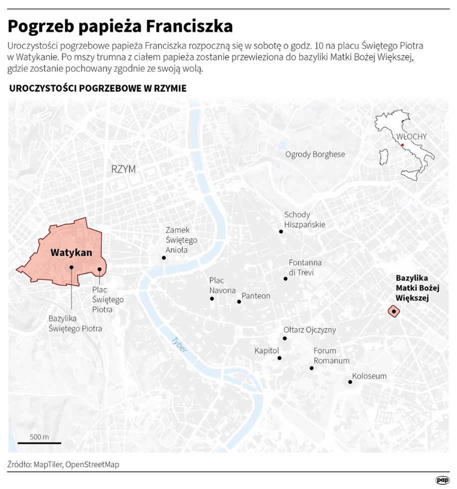 Pogrzeb papieża Franciszka rozpocznie się w sobotę 26 kwietnia o godz. 10:00 /Michał Czernek, Adam Ziemienowicz /PAP
