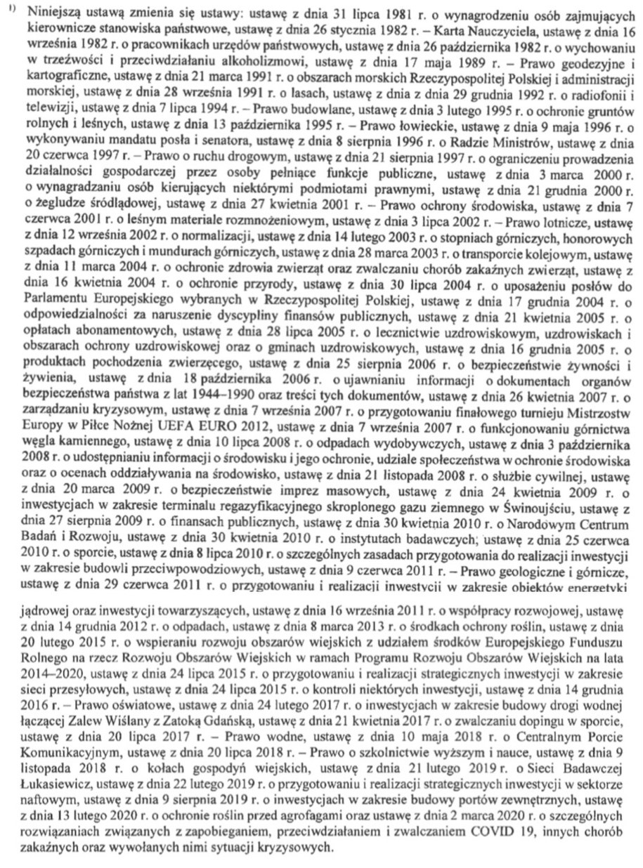 Pokaźna jest lista ustaw, zmienianych przez ustawę o działach administracji rządowej /zrzut ekranu /