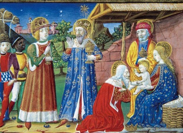 Pokłon trzech króli. Ilustracja pochodzi z "Codex of Predis", którego oryginał znajduje się w Turyni /East News