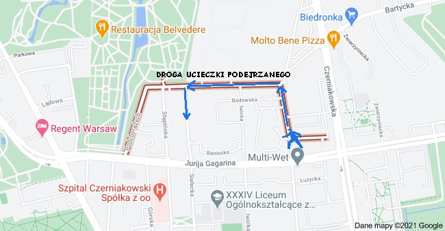 Policja udostępniła trasę ucieczki mężczyzny /KRP Warszawa II /