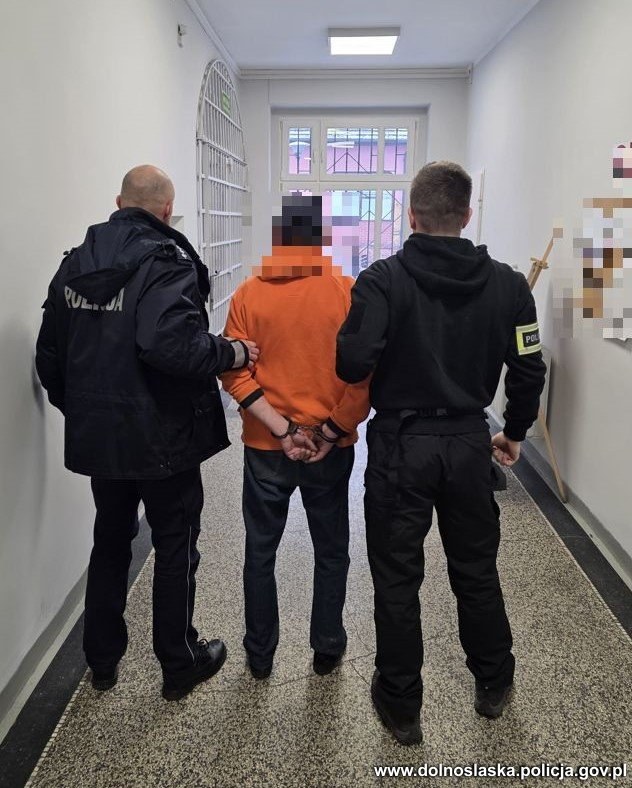 Policjanci z zatrzymanym mężczyzną /Policja