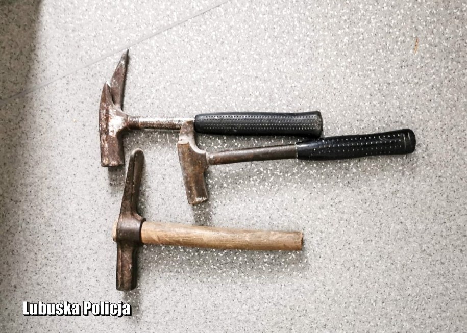 Policjanci zabezpieczyli młotki, którymi zdemolowano farmę fotowoltaiczną /Lubuska policja /