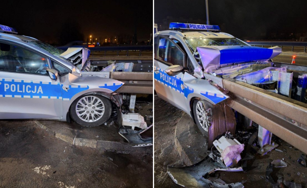 Policjant wjechał w barierę energochłonną w Gdyni