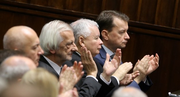 Politycy PiS, od lewej: Joachim Brudziński, Ryszard Terlecki, Jarosław Kaczyński i Mariusz Błaszczak /Paweł Supernak /PAP