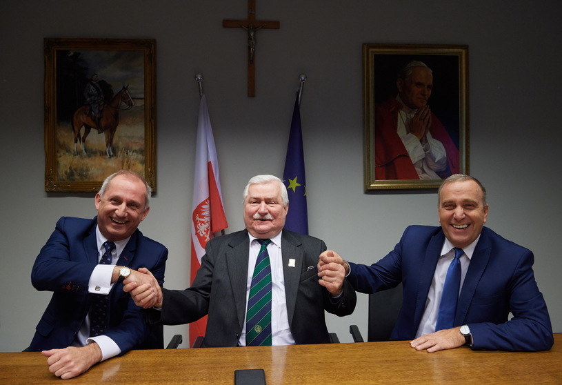 Politycy PO z Lechem Wałęsą /Adam Warżawa /PAP