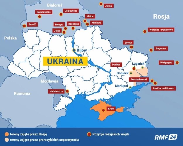 Położenie rosyjskich wojsk w pobliżu granic z Ukrainą /RMF FM