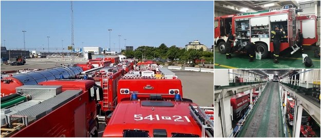 Polscy strażacy zabrali do Szwecji 44 wozy ratowniczo-gaśnicze /Państwowa Straż Pożarna /