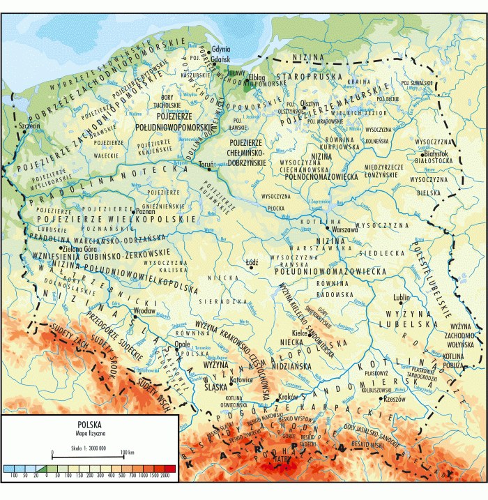 Polska. Mapa fizyczna /Encyklopedia Internautica